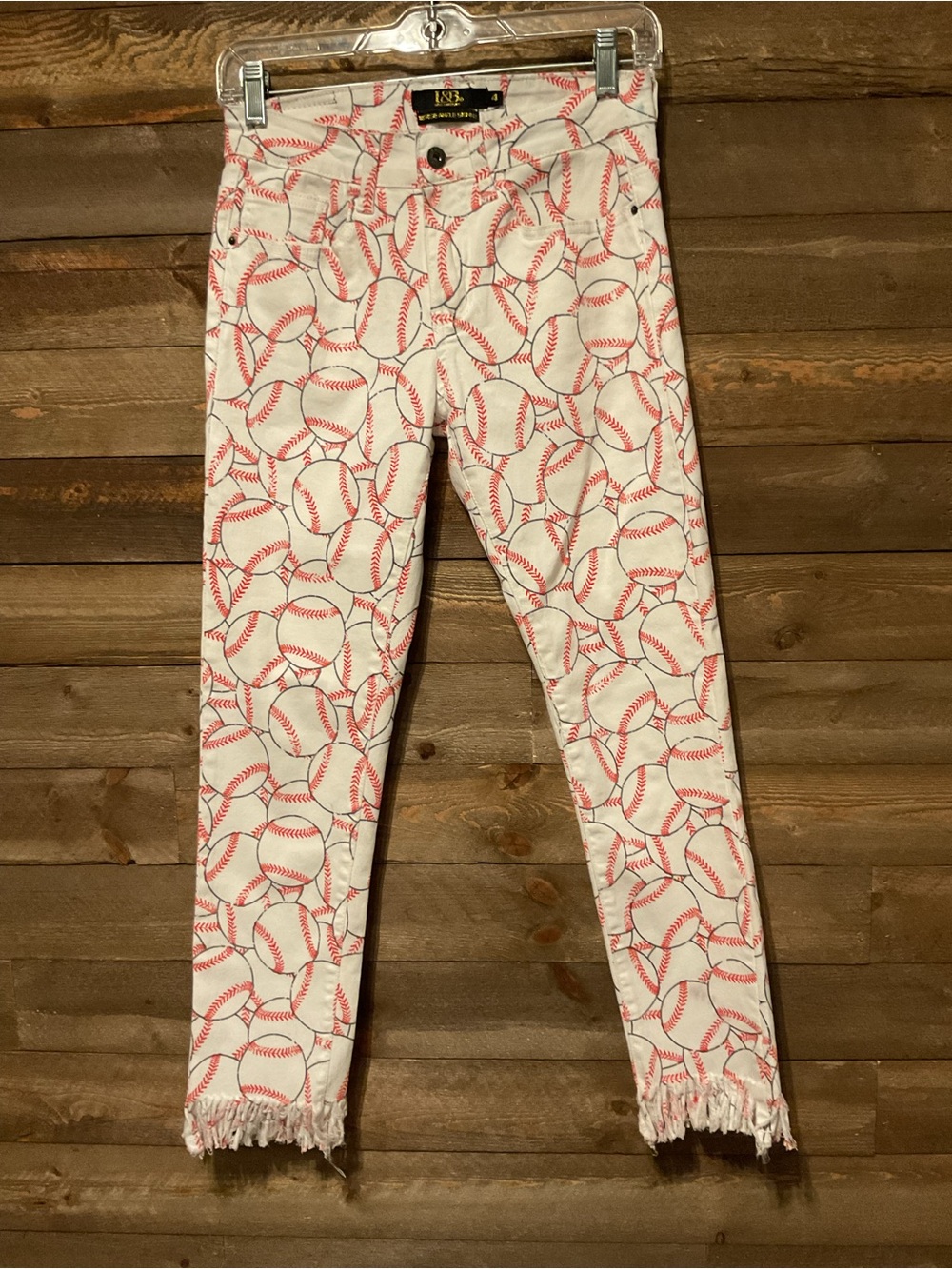 L&B Lucky And Blessed Mid Rise Ankle Skinny Baseball Print Jeans Women’s Size 4